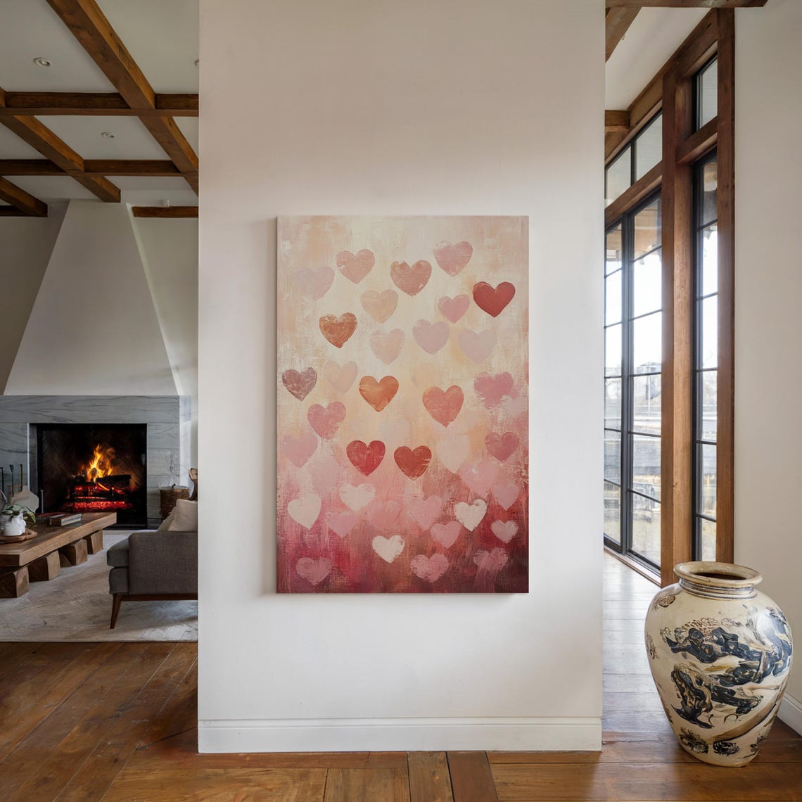 Blush Pink Hearts Ombre Painting Romantic Love Abstract Decor Poster - Image 6