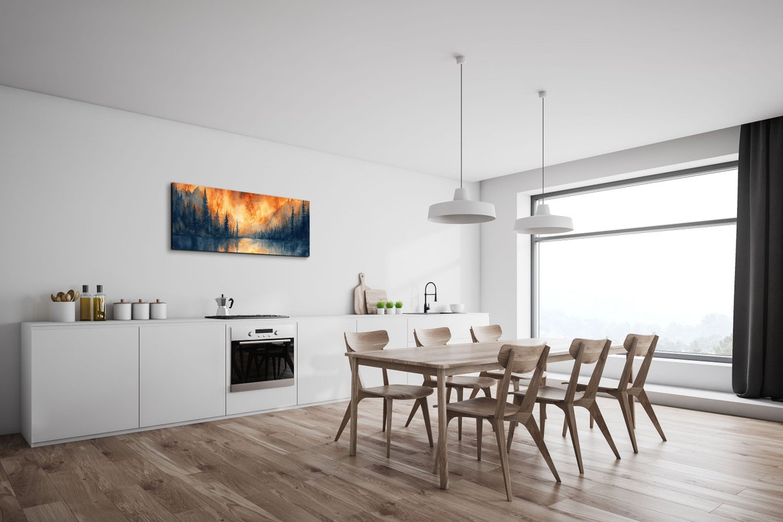 Panoramic Watercolor Forest Fire Wall Art - Image 4
