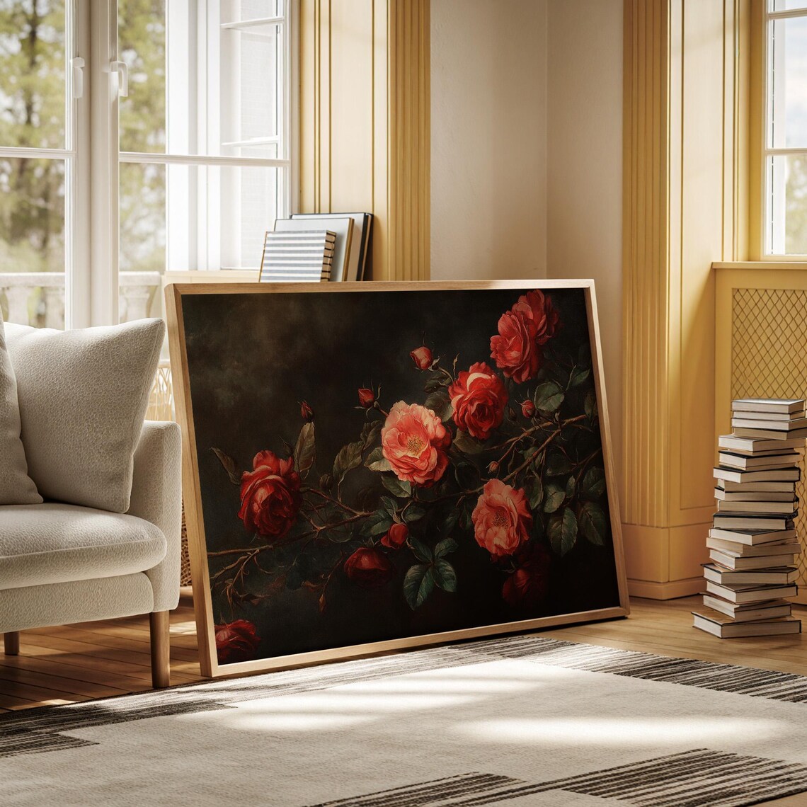 Romantic Red Rose Elegant Floral Wall Art - Image 3