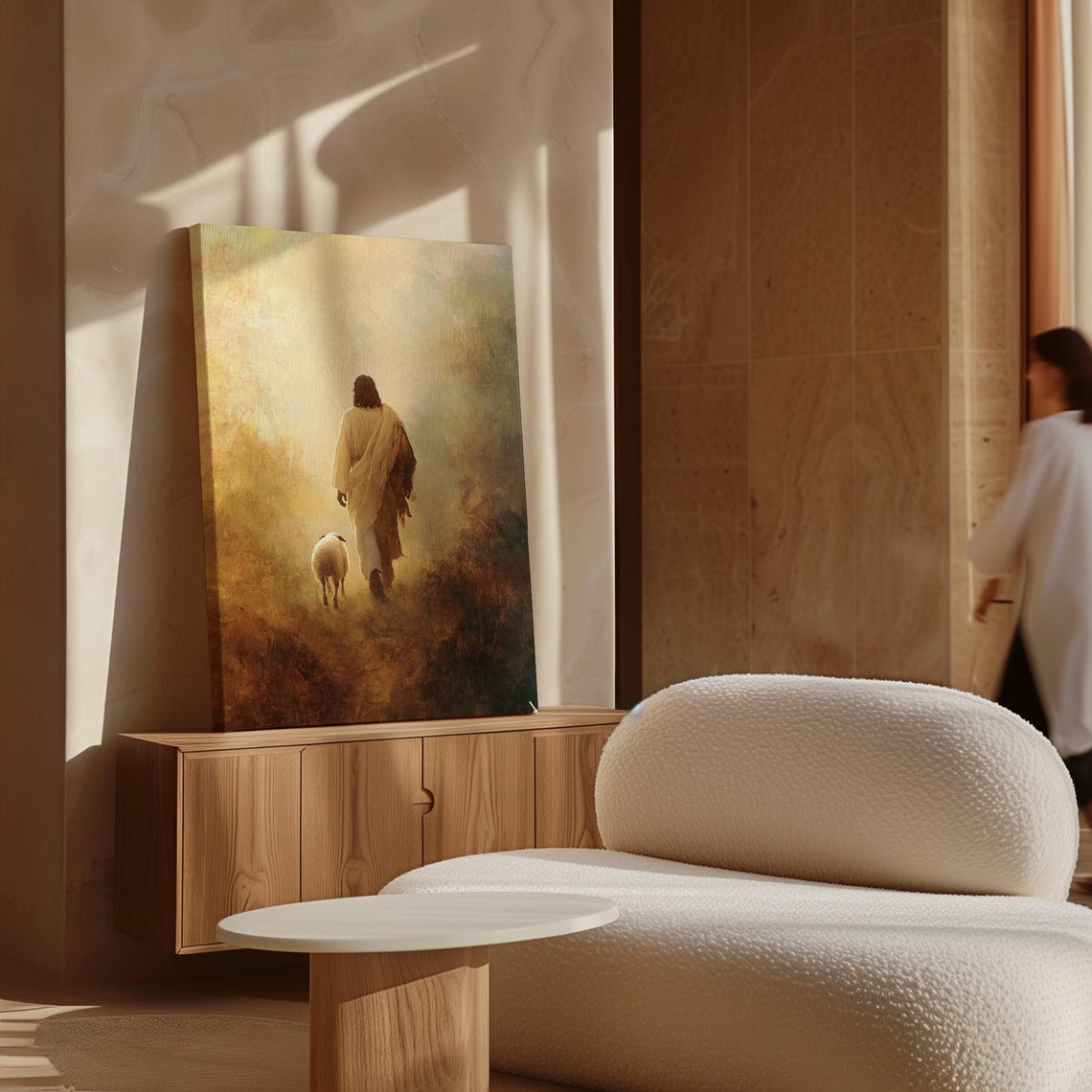 Jesus Walking With A Lamb Golden Field Peaceful Christian Poster - Image 7