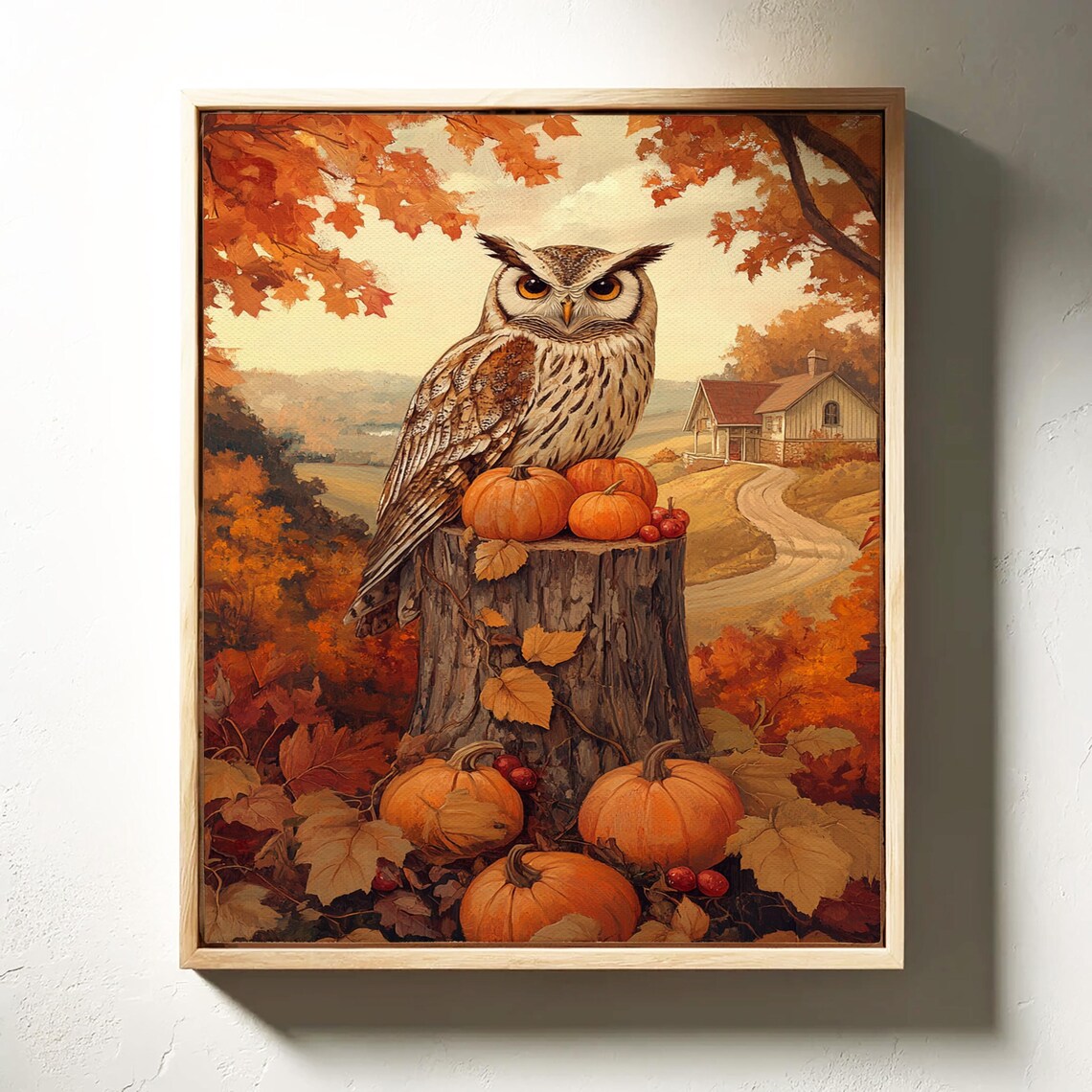 Autumn Owl Rustic Barn Scene, Country Landscape - Image 4