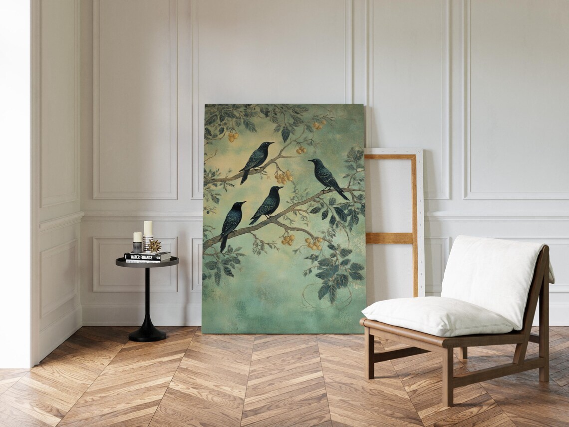 Blackbirds On Branches With Golden Berries, Vintage Nature Art Print - Image 7