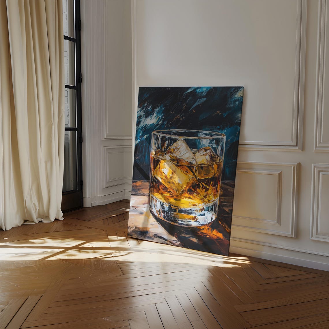 Whiskey Glass on the Rocks Moody Oil Painting Bar Wall Poster - Image 4