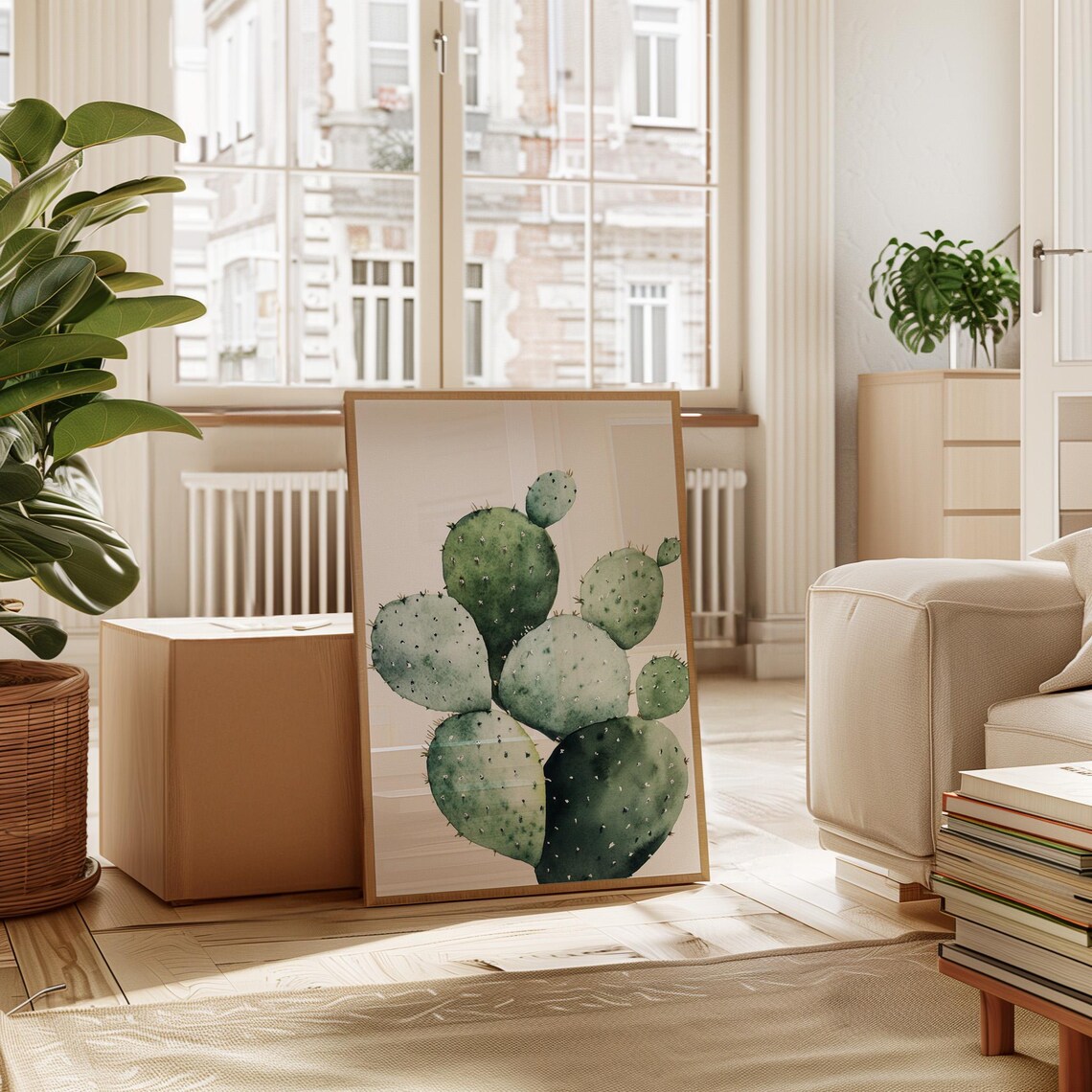 Watercolor Prickly Pear Cactus, Minimalist Botanical - Image 4