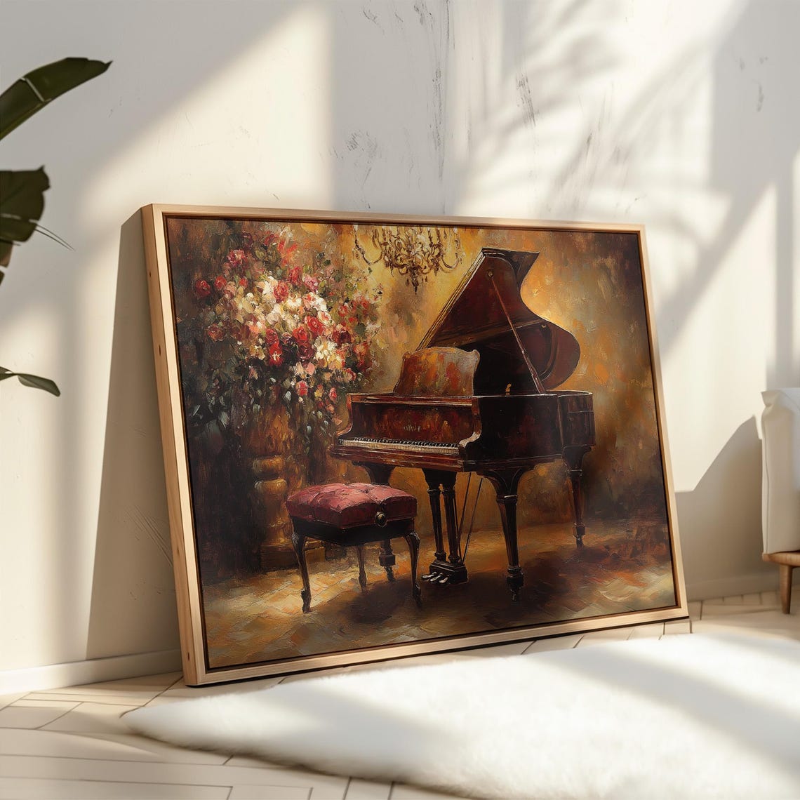 Antique Grand Piano With Red Roses Warm Vintage Romantic Music Poster