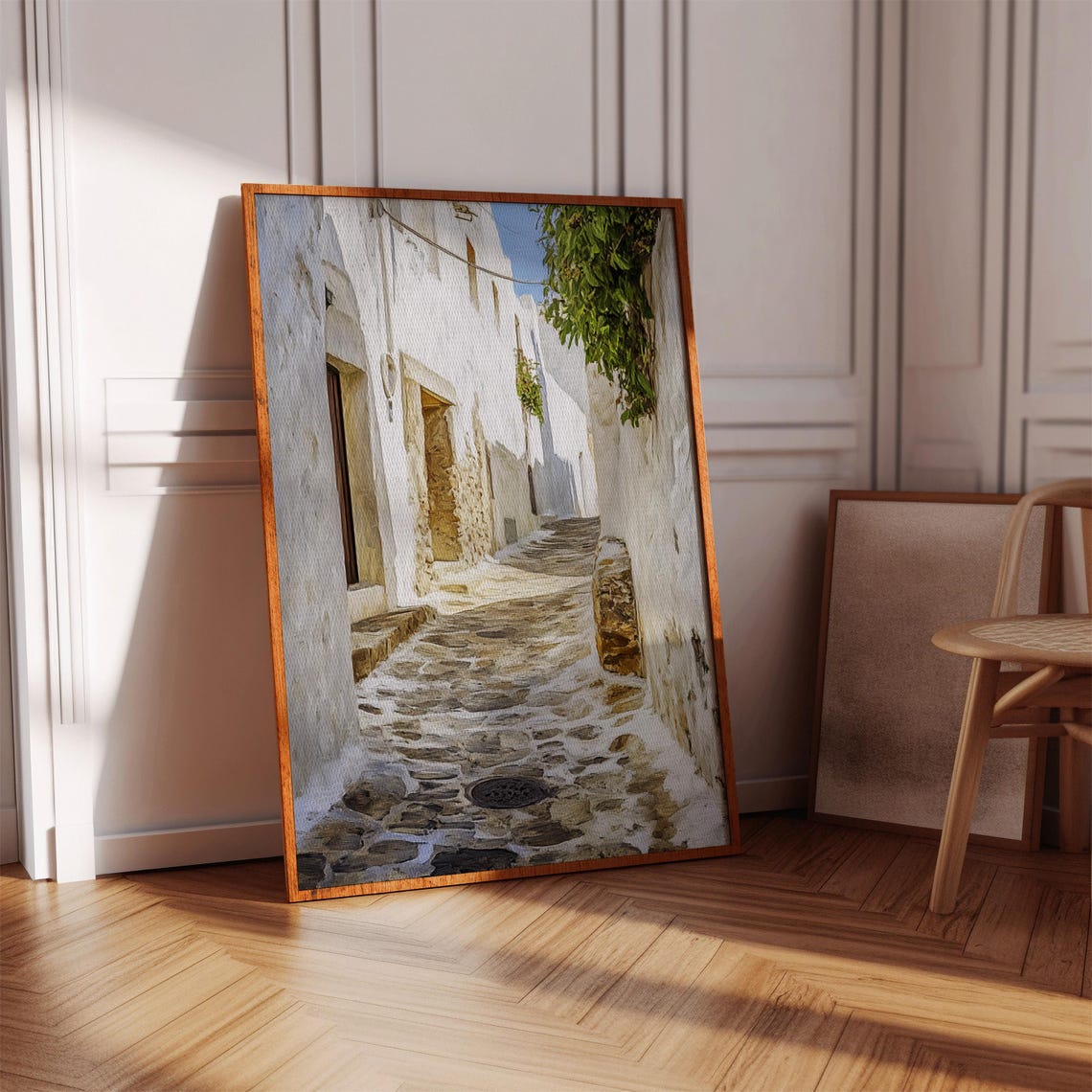 Greek Whitewashed Alleyway Cobblestone Street Mediterranean Poster - Image 3