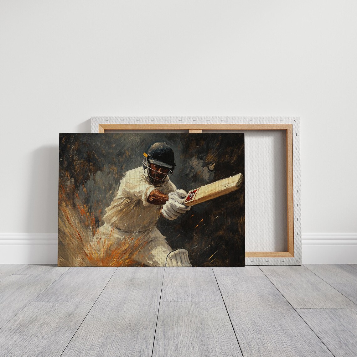 Cricket Batsman Power Hit Close-Up Dramatic Oil Sports Poster - Image 2