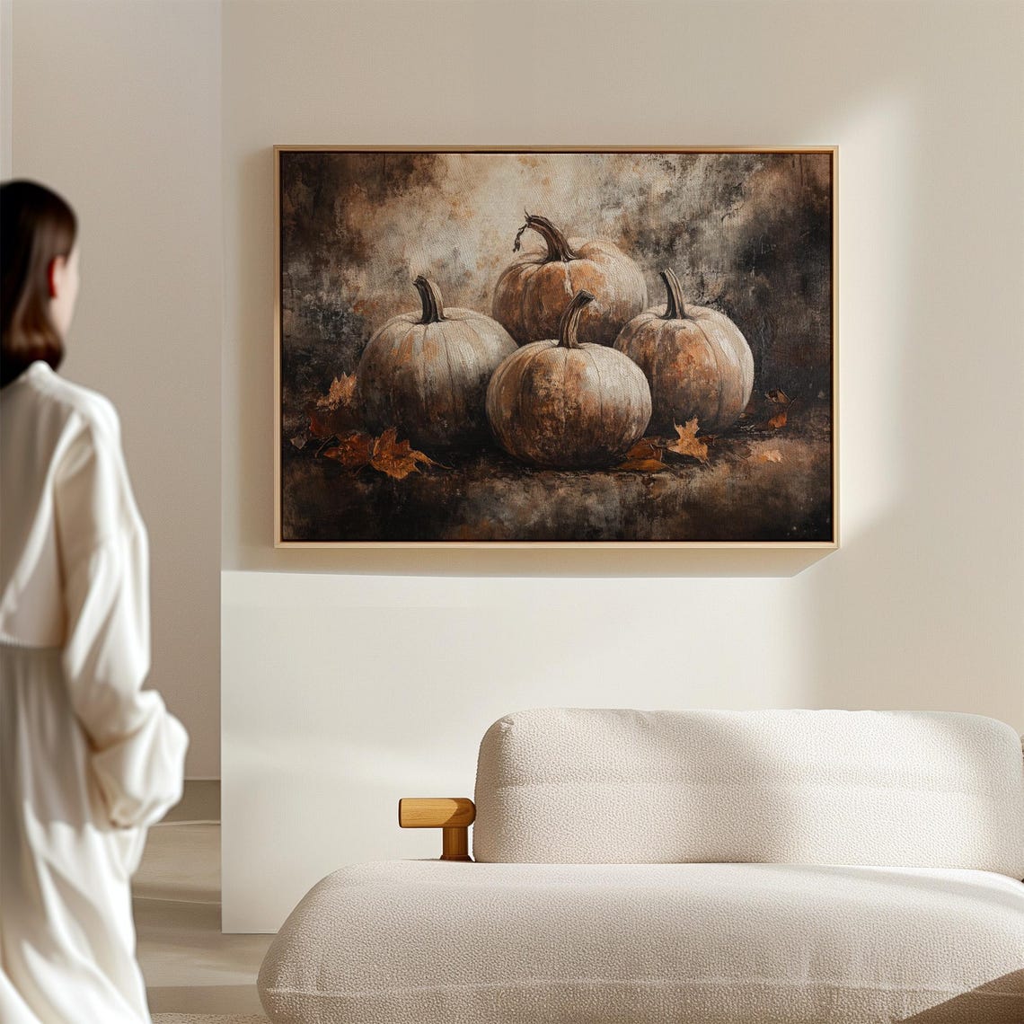 Moody Dark Pumpkin Still Life Dusky Fall Harvest Painting Poster - Image 7