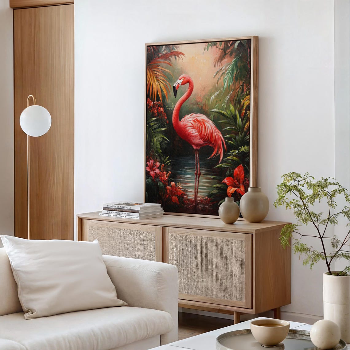 Flamingo Tropical Jungle Pink Bird Lush Botanical Oil Poster - Image 4