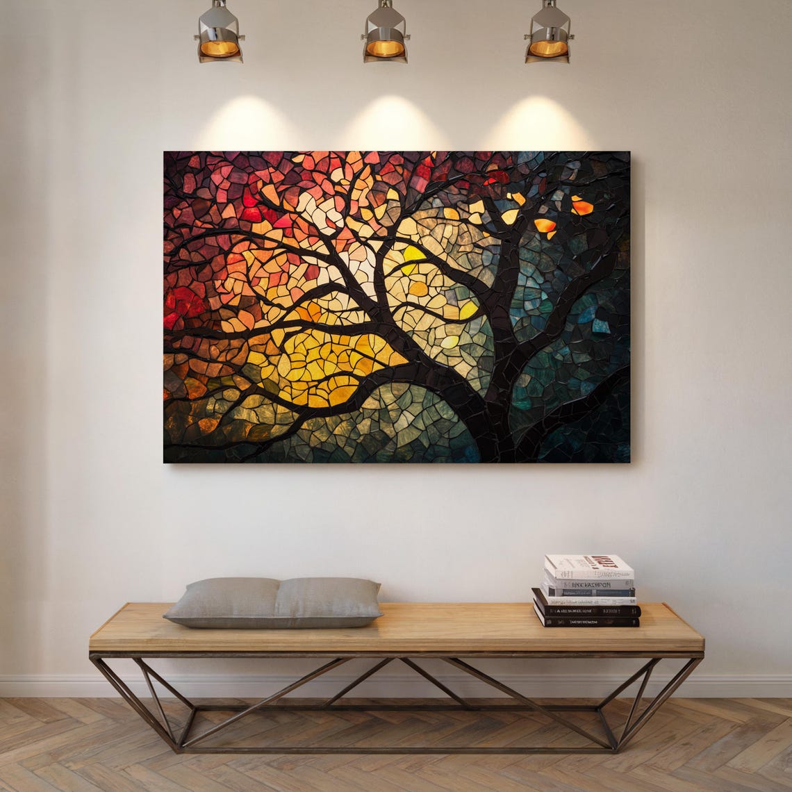 Stained Glass Autumn Tree Mosaic With Glowing Sunset Colors Poster - Image 7