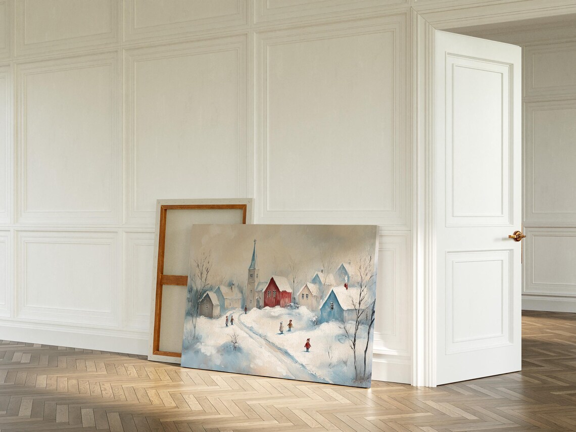 Charming Snowy Village Church Street Winter Children Scene Poster - Image 5