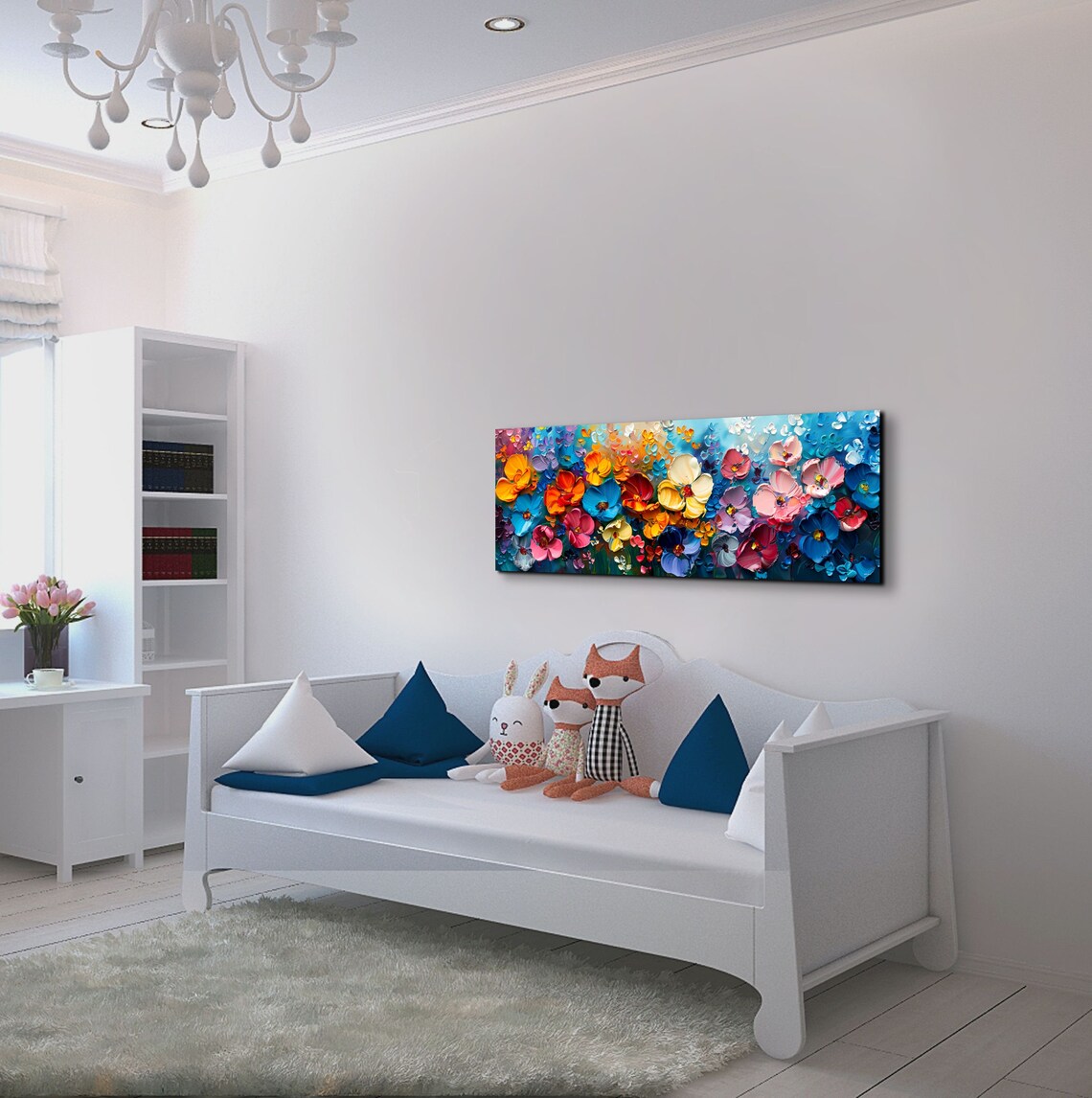 Impasto Colorful Flowers 3D Petals Oil Painting Texture Wall Print - Image 6