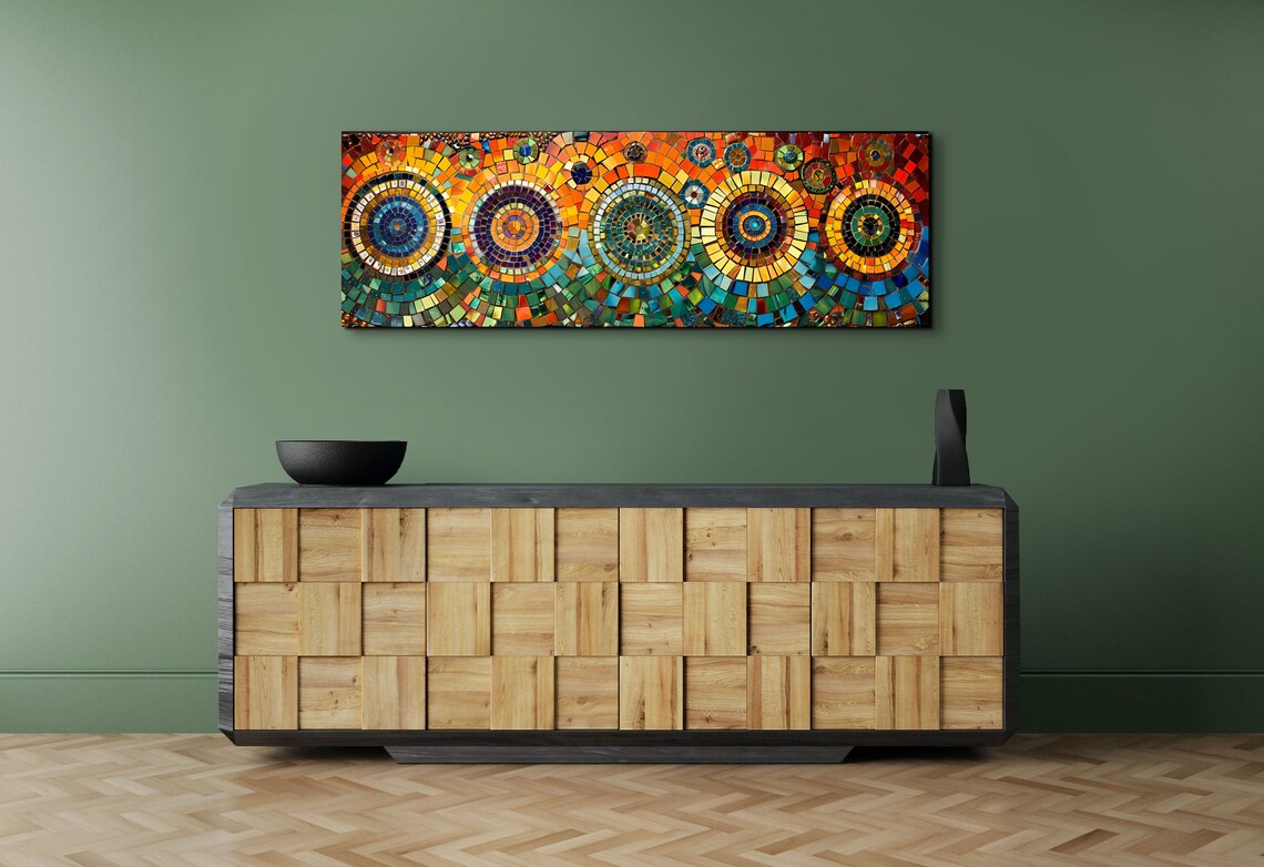 Colorful Mosaic Style Mid-Century Panoramic Art - Image 5