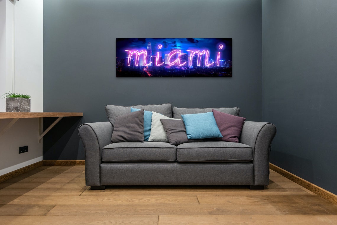 Miami Neon Script Sign Night Skyline Panoramic Urban Glow Poster - Image 4