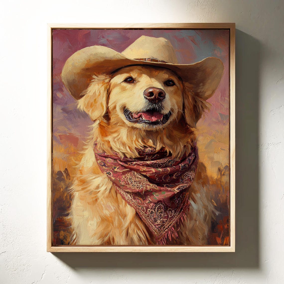 Golden Retriever Cowboy Western Dog Wall Art Rustic Farmhouse Pet Portrait Funny Country Dog Painting Rodeo Decor Print - Image 5