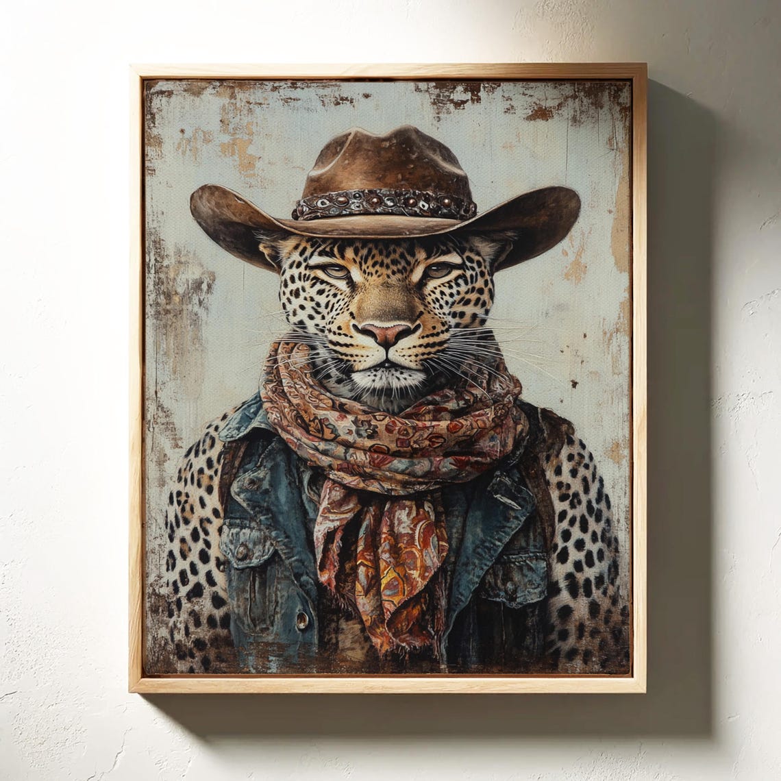 Western Leopard Portrait Cowboy Hat Bandana Vintage Style Poster - Image 6