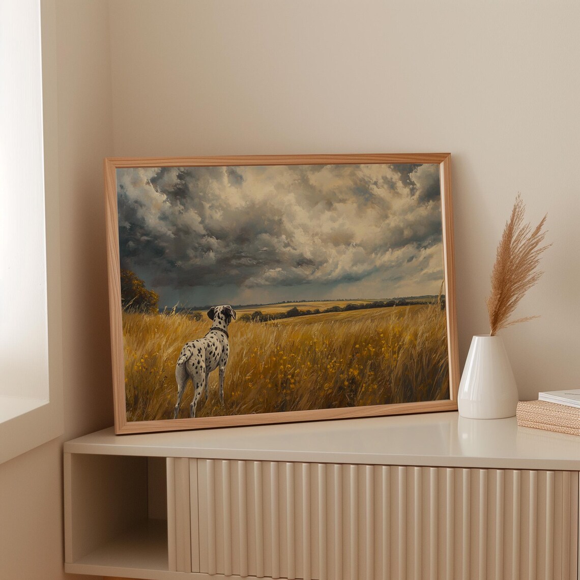 Dalmatian Dog Art Print, Rustic Country Landscape