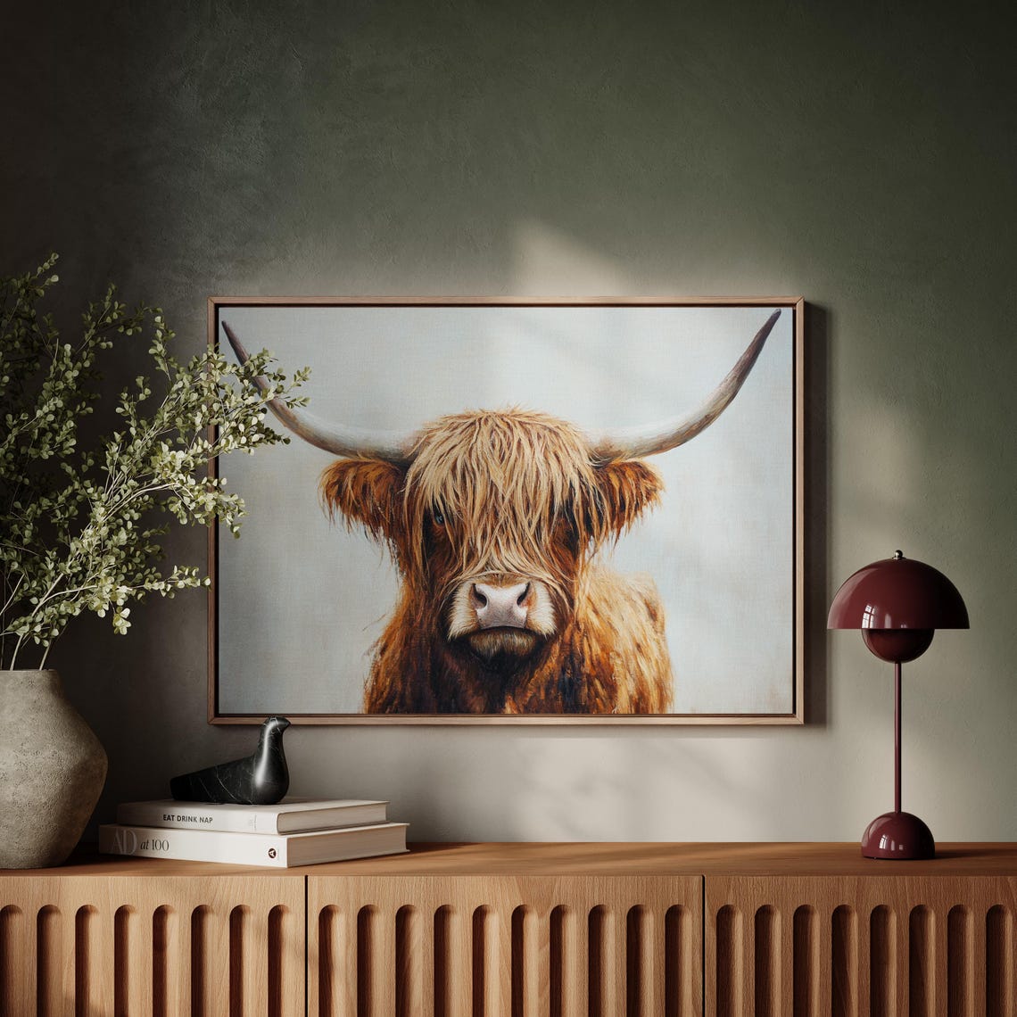 Highland Cow Wall Art Rustic Farmhouse Animal Decor Brown Highland Bull Painting Cozy Country Style Wall Art For Living Room - Image 4
