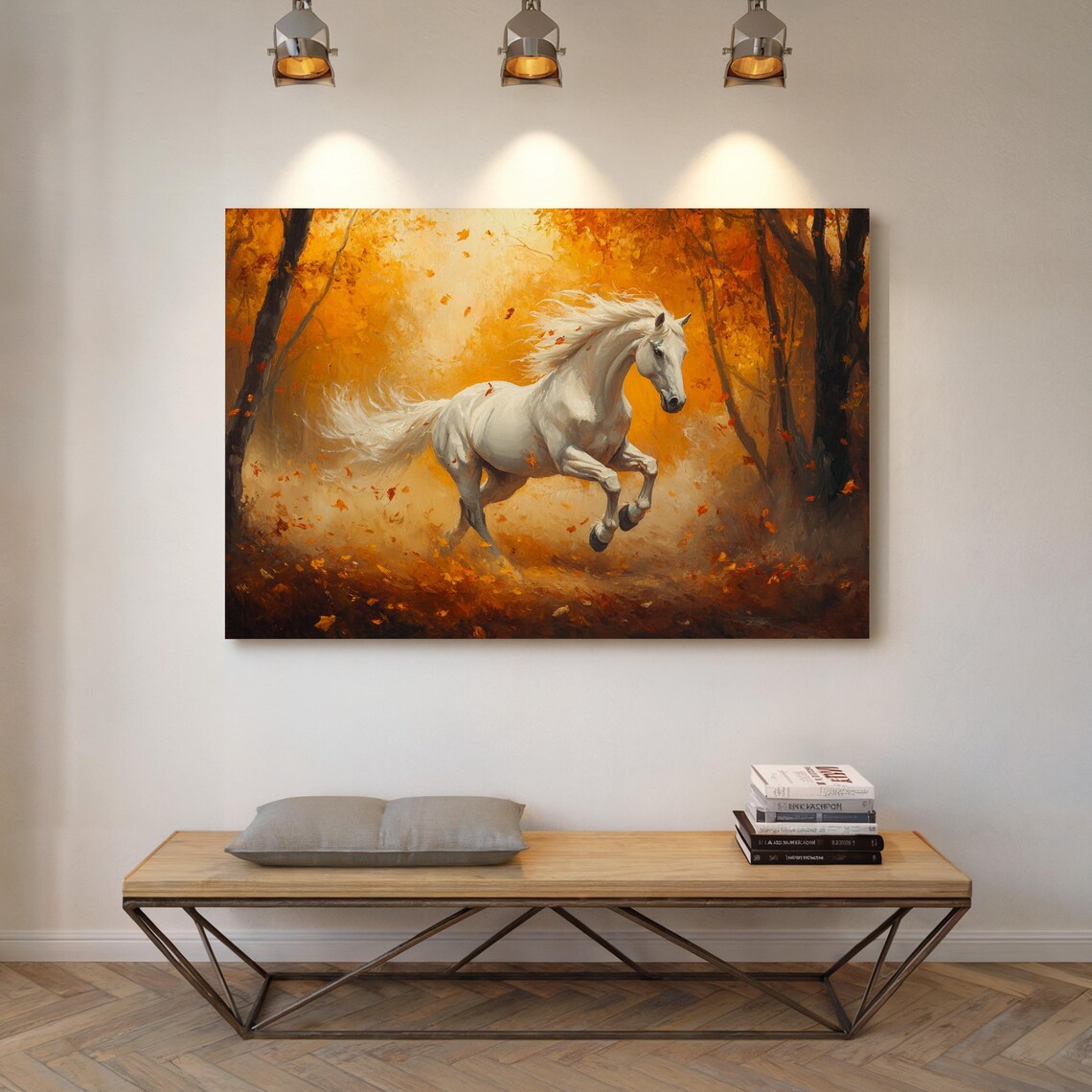 Majestic White Horse Galloping Golden Autumn Forest Equestrian Poster - Image 4