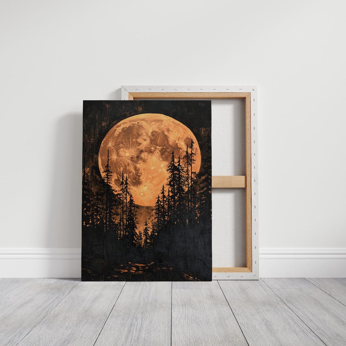Orange Full Moon Over Forest Mystical Night Trees Enchanting Poster - Image 3
