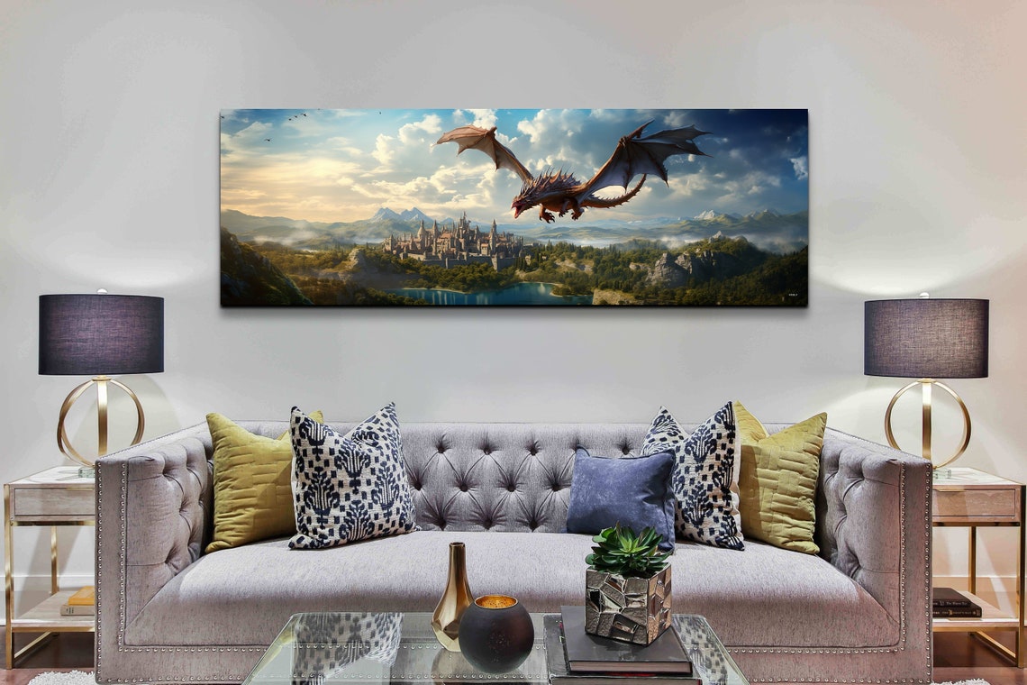 Dragon Flying In The Sky Wall Art Print Dragon Art Fantasy Art Fantasy Painting Watercolor Dragon Painting Art Print - Image 5