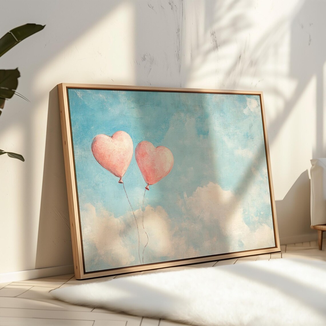 Romantic Heart Balloons In The Sky Art Print - Image 5
