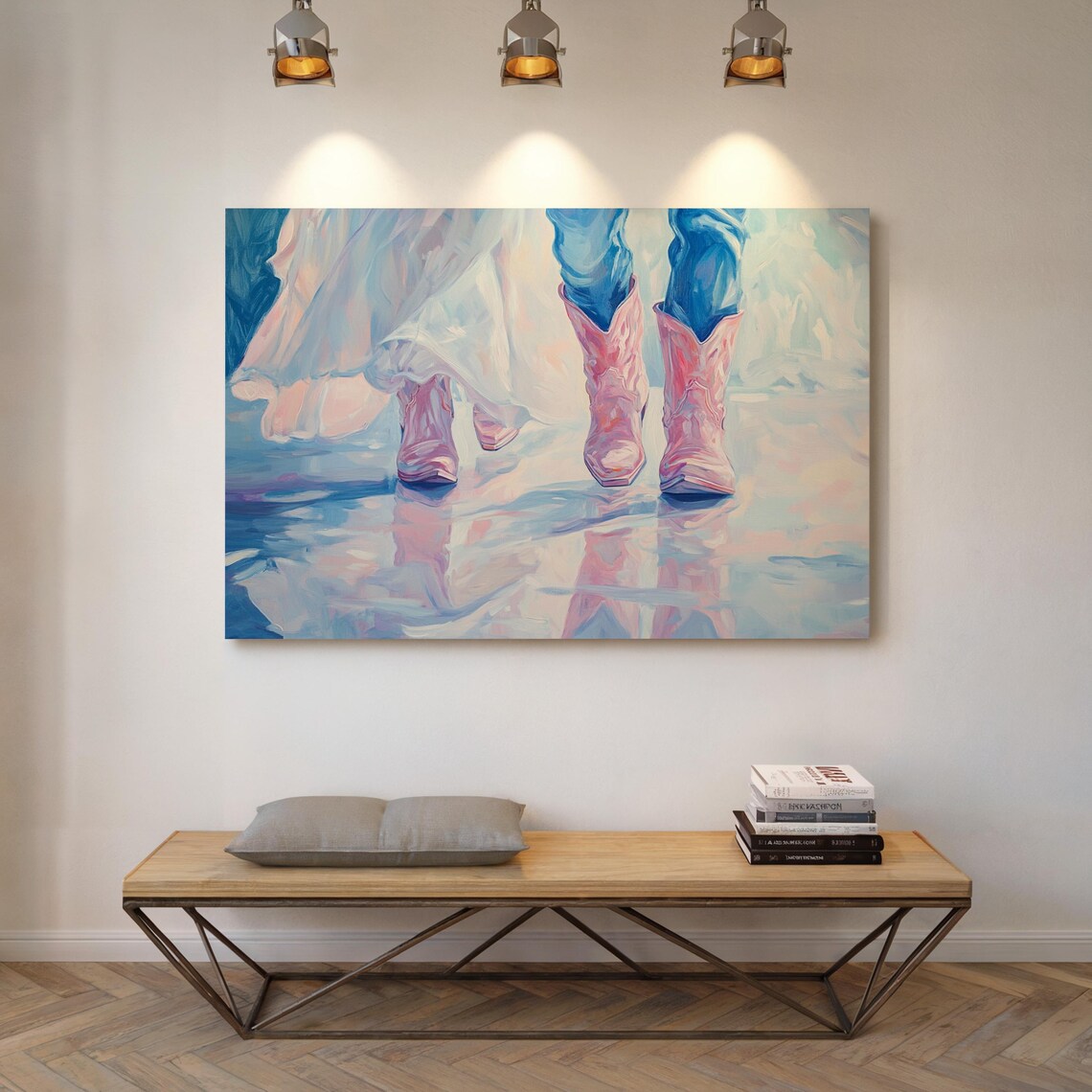 Happy Couple In Pink Cowboy Boots Romantic Western Art Poster - Image 7