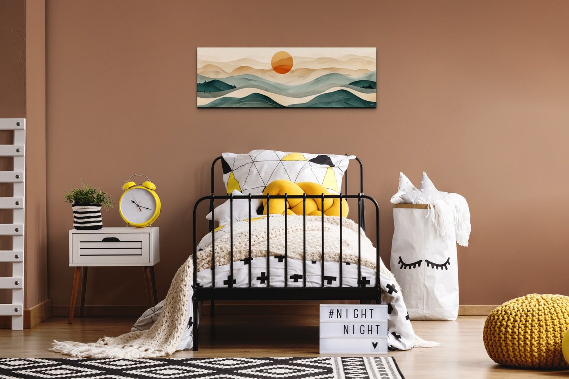 Panoramic Mid-Century Modern Boho Sunrise Geometric Art Print - Image 7