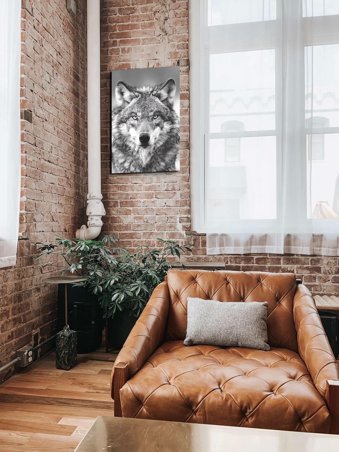 Gray Wolf Face Portrait Black and White Wildlife Photo Art Poster - Image 4