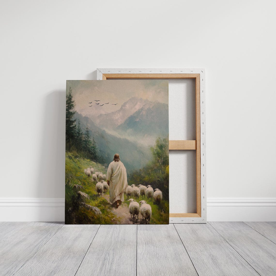 Good Shepherd Jesus Leading Flock Misty Mountain Path Poster - Image 6