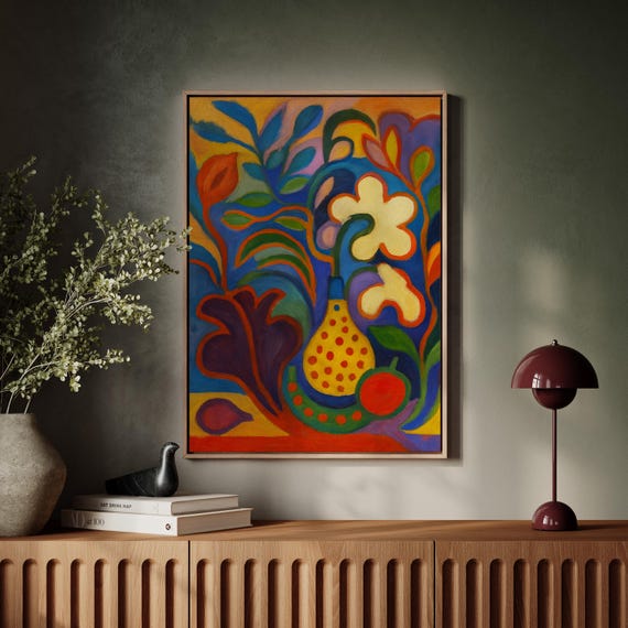 Vibrant Abstract Floral Painting Bold Colorful Botanical Canvas Art