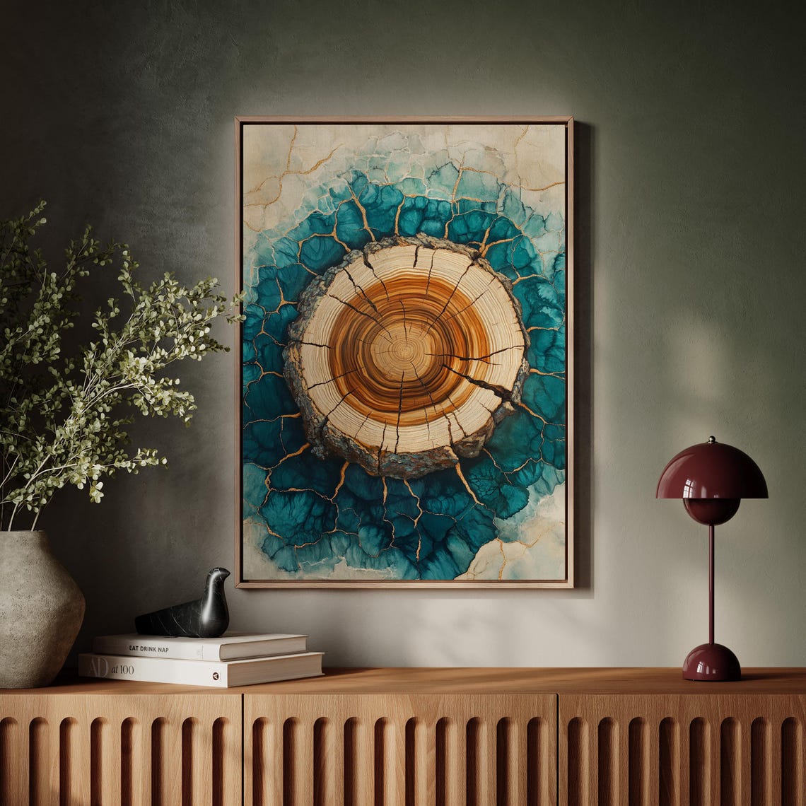 Tree Ring Resin Art Teal And Gold Cracked Wood Nature Wall Poster - Image 4