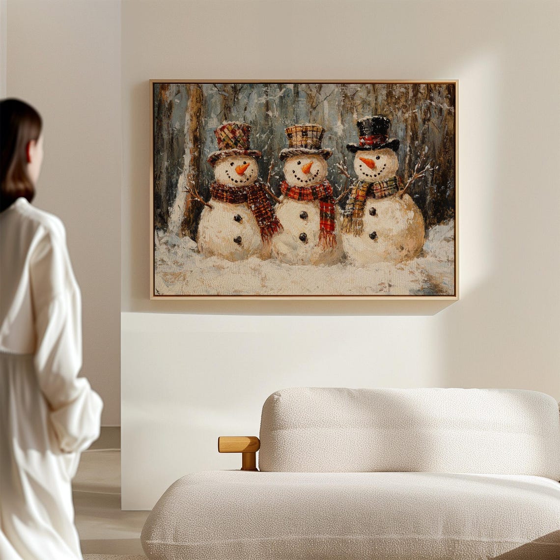 Snowman Trio With Top Hats And Plaid Scarves Winter Wall Art - Image 7