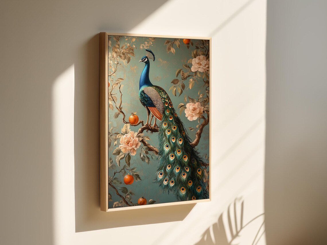 Elegant Peacock Art Print, Floral Tree Decor - Image 6