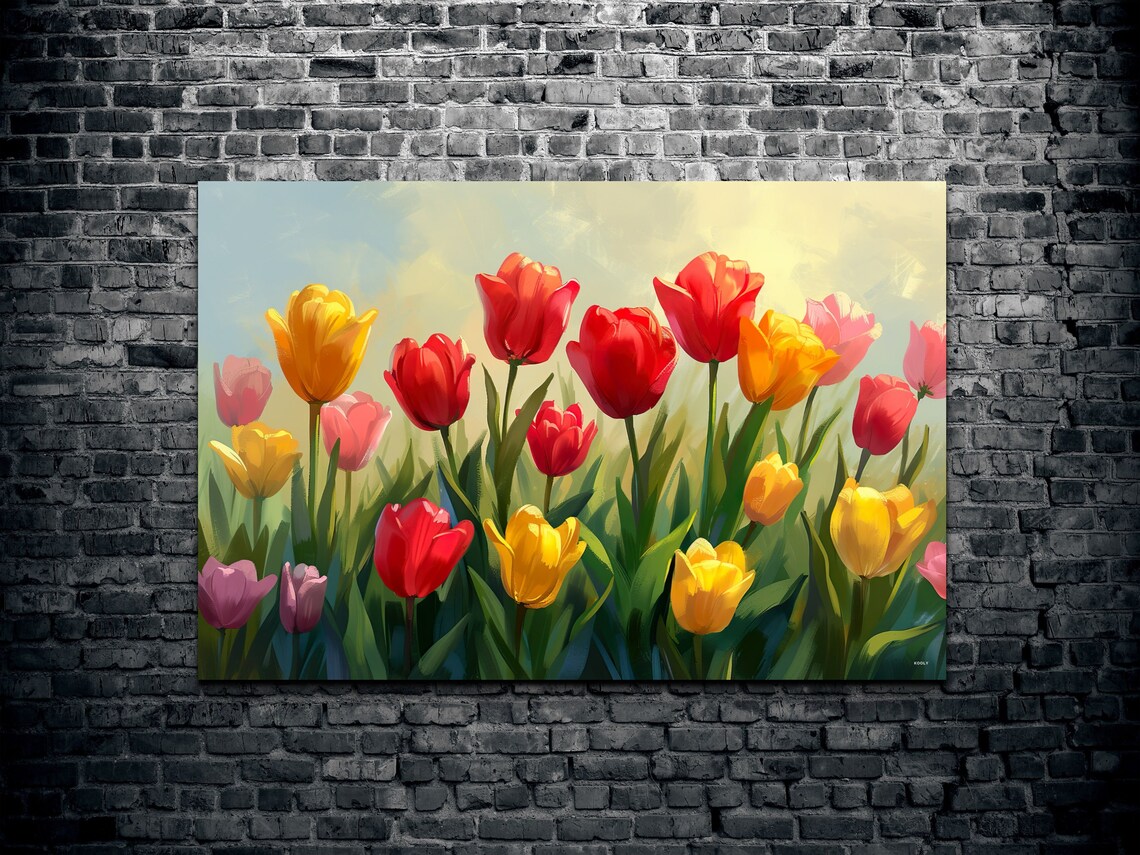 Colorful Tulip Garden Red Yellow Oil Painting Spring Flower Poster - Image 2