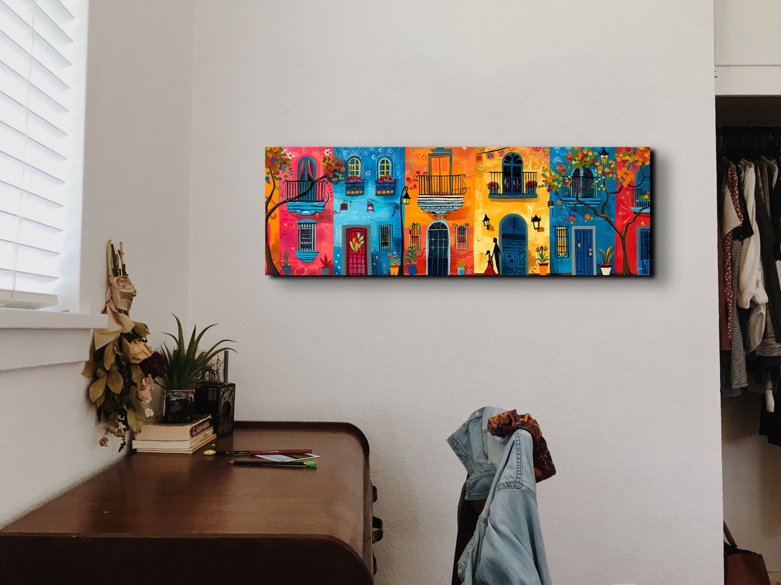 Colorful Mexican Colonial Street Facades Panoramic Folk Poster - Image 4