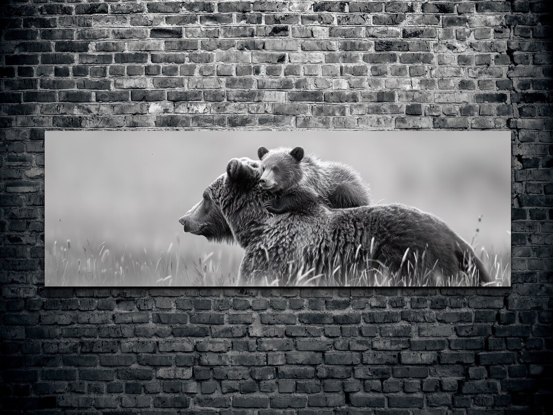 Mamma Bear Cub, Black And White Wall Art - Image 2