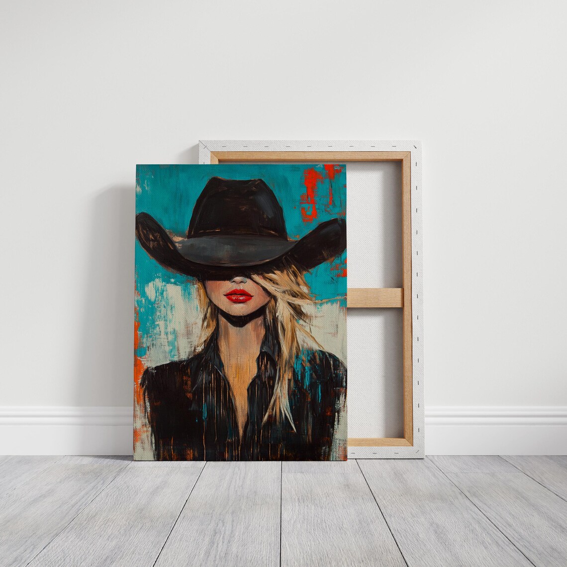 Modern Western Cowgirl Portrait, Abstract Art Print - Image 4