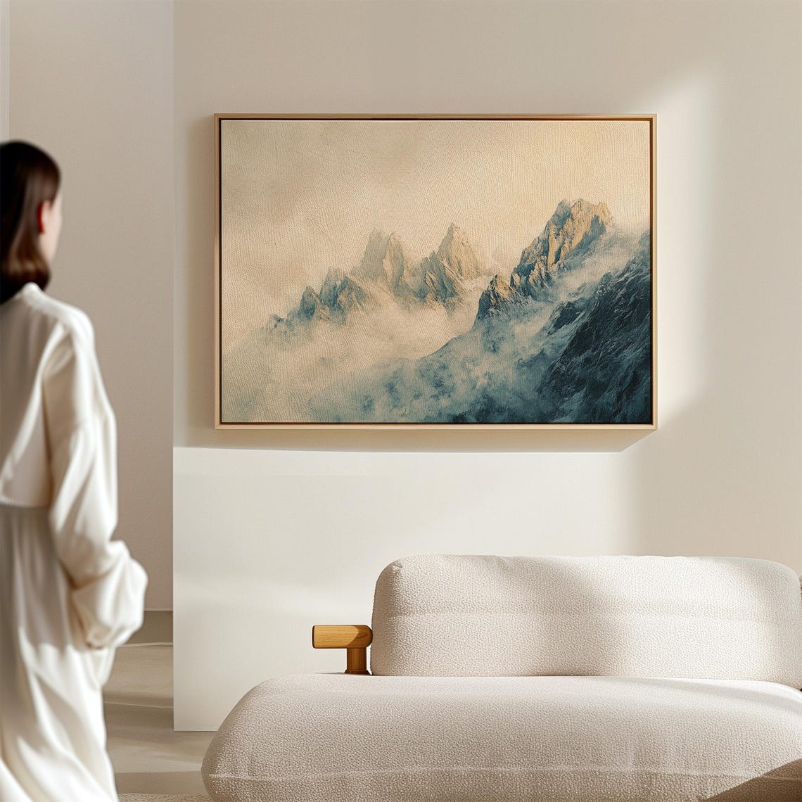 Misty Mountain Landscape Serene Nature Wall Art Neutral Toned Mountain Print Foggy Peak Artwork Tranquil Home Decor - Image 2