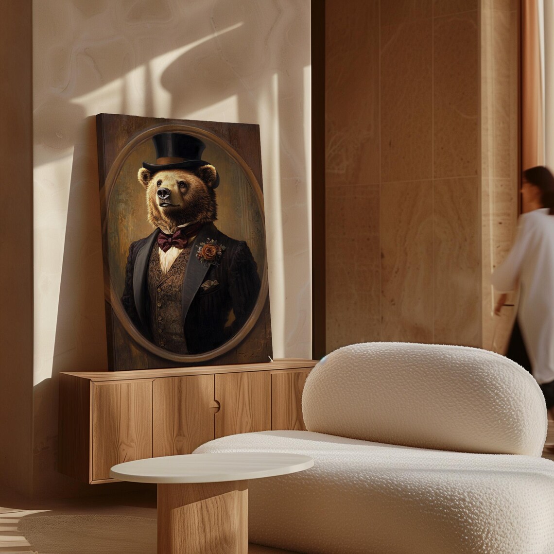 Bear Gentleman Top Hat Tuxedo Bow Tie Victorian Oval Portrait Wall Poster - Image 4