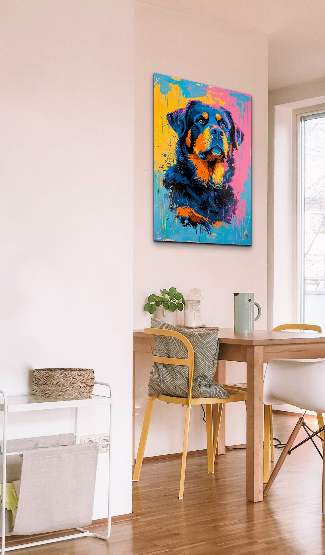Rottweiler Dog Portrait in Vivid Pink Blue and Yellow Pop Art Poster - Image 6