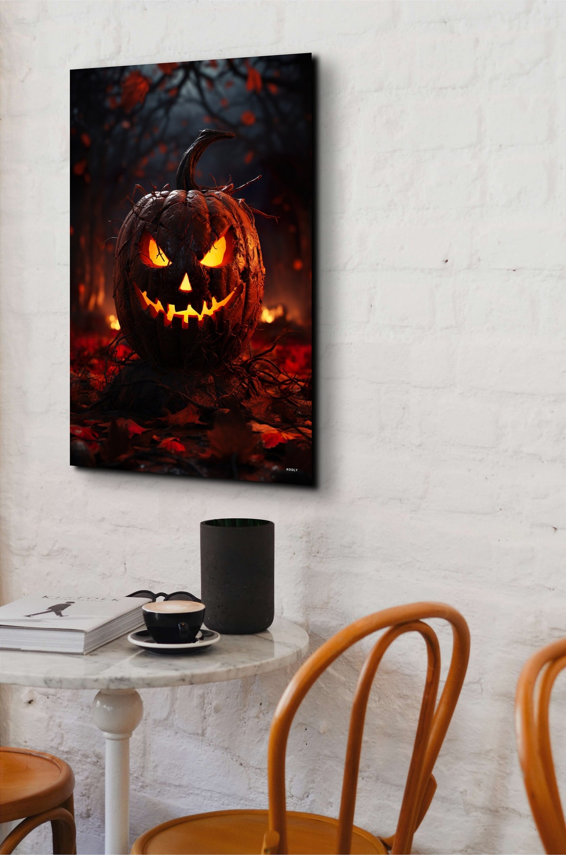 Scary Glowing Jack-O-Lantern Dark Forest Ember Night Art Poster - Image 7