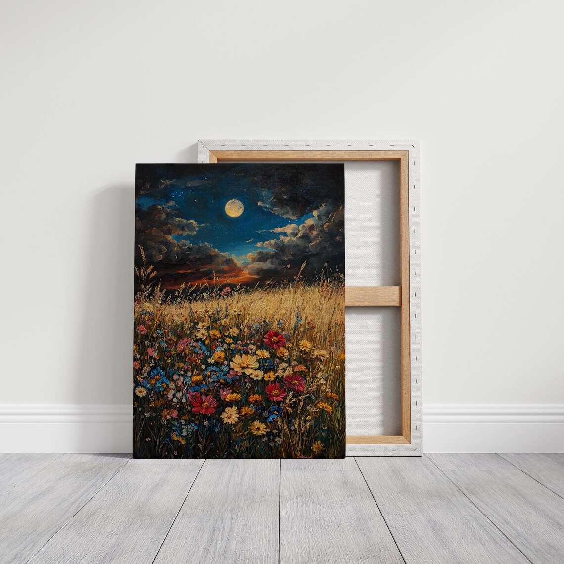 Moonlit Wildflower Field Golden Grass Night Sky Enchanting Poster - Image 3