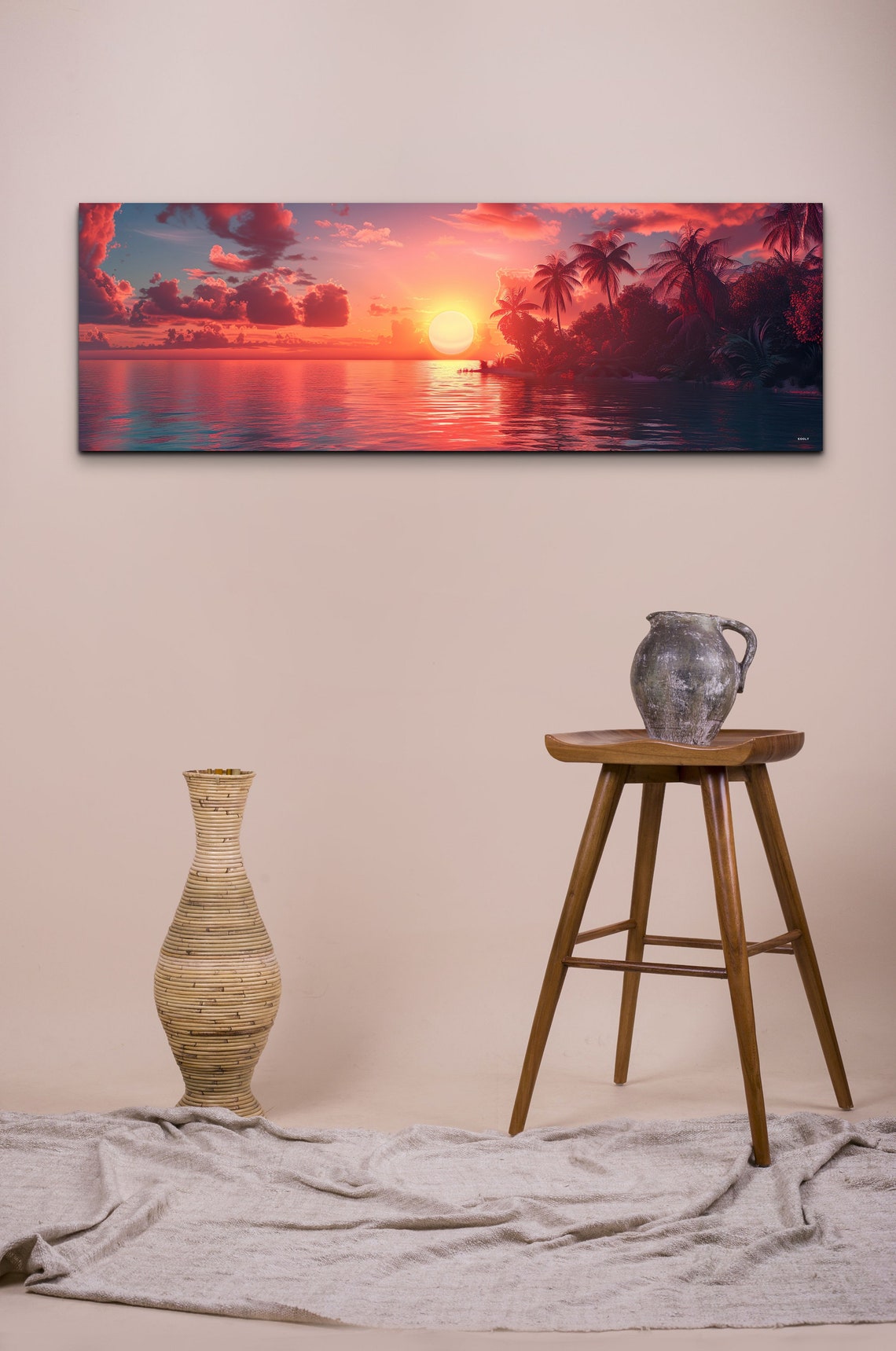 Tropical Sunset Palm Trees Ocean Panoramic Pink Sky Glow Poster - Image 3
