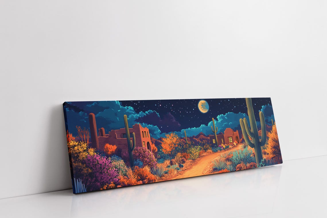 Desert Night Southwest Cactus Landscape Moonlit Starry Sky Poster - Image 7
