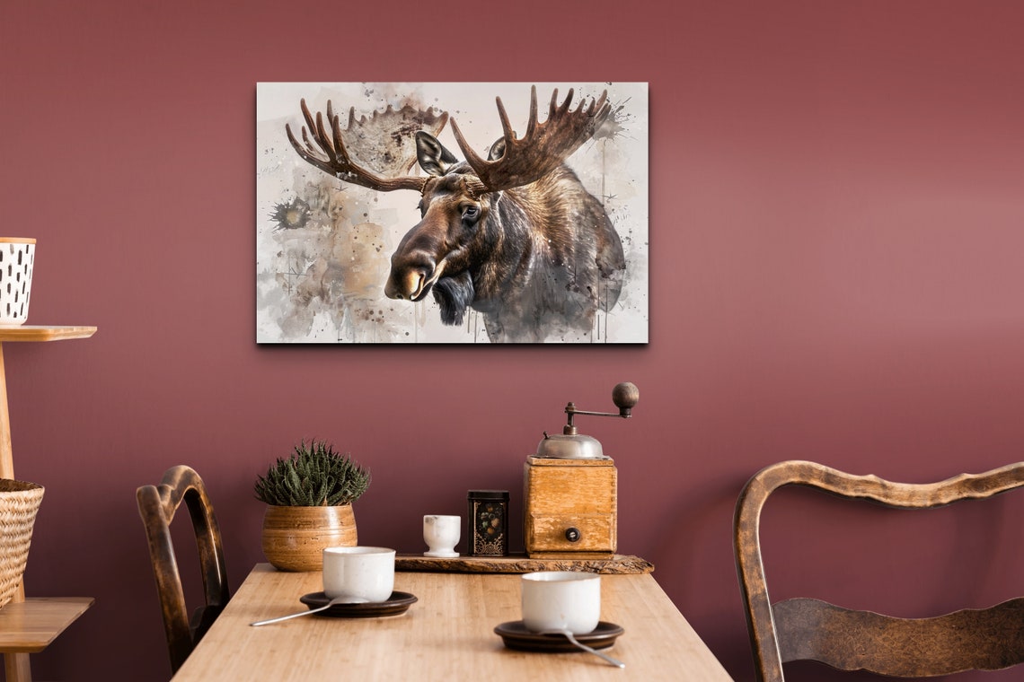 Majestic Bull Moose Portrait Watercolor Antler Wildlife Poster - Image 5