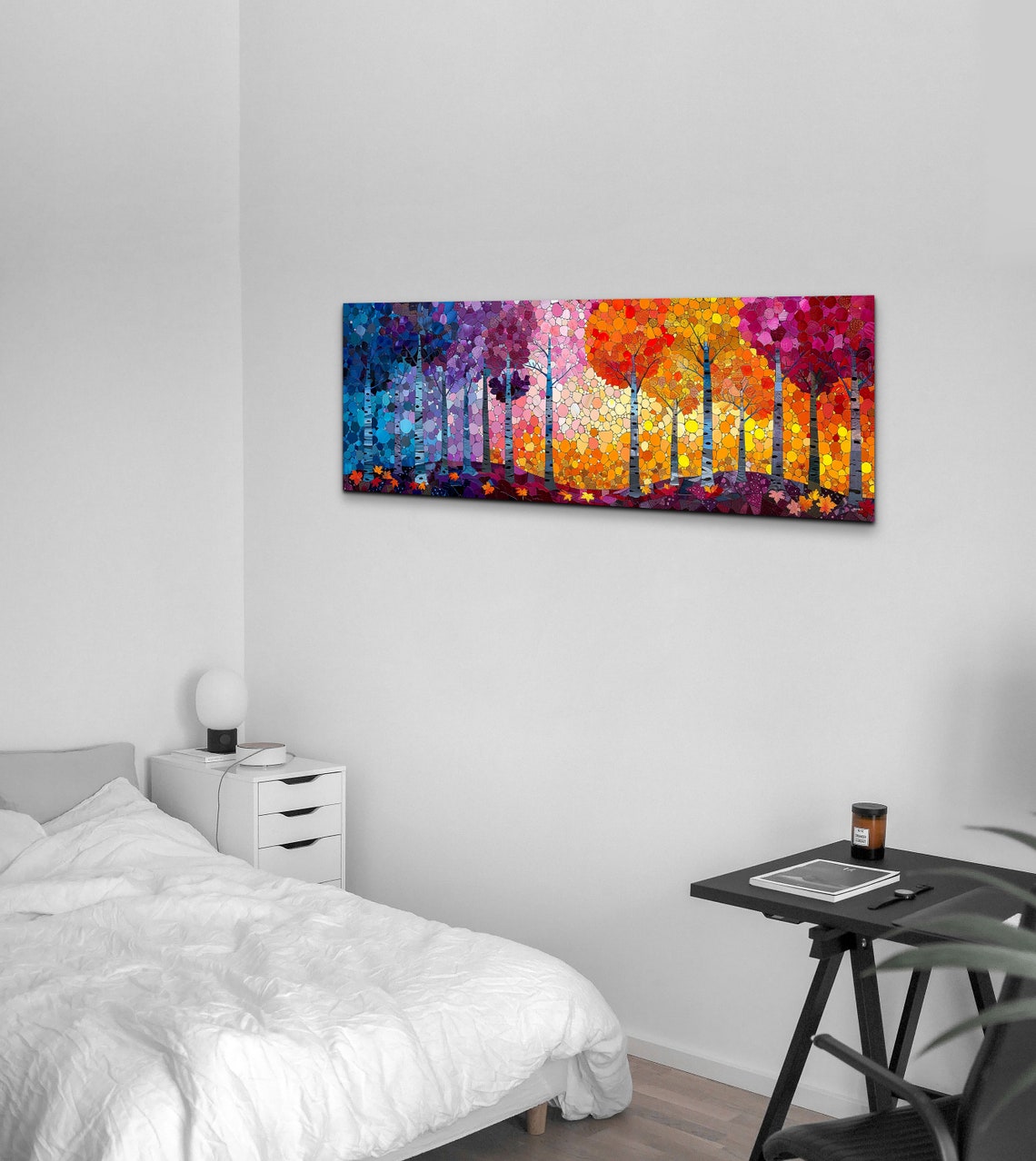 Mosaic Forest Dotted Trees Autumn Birch Color Burst Panoramic Wall Art - Image 3