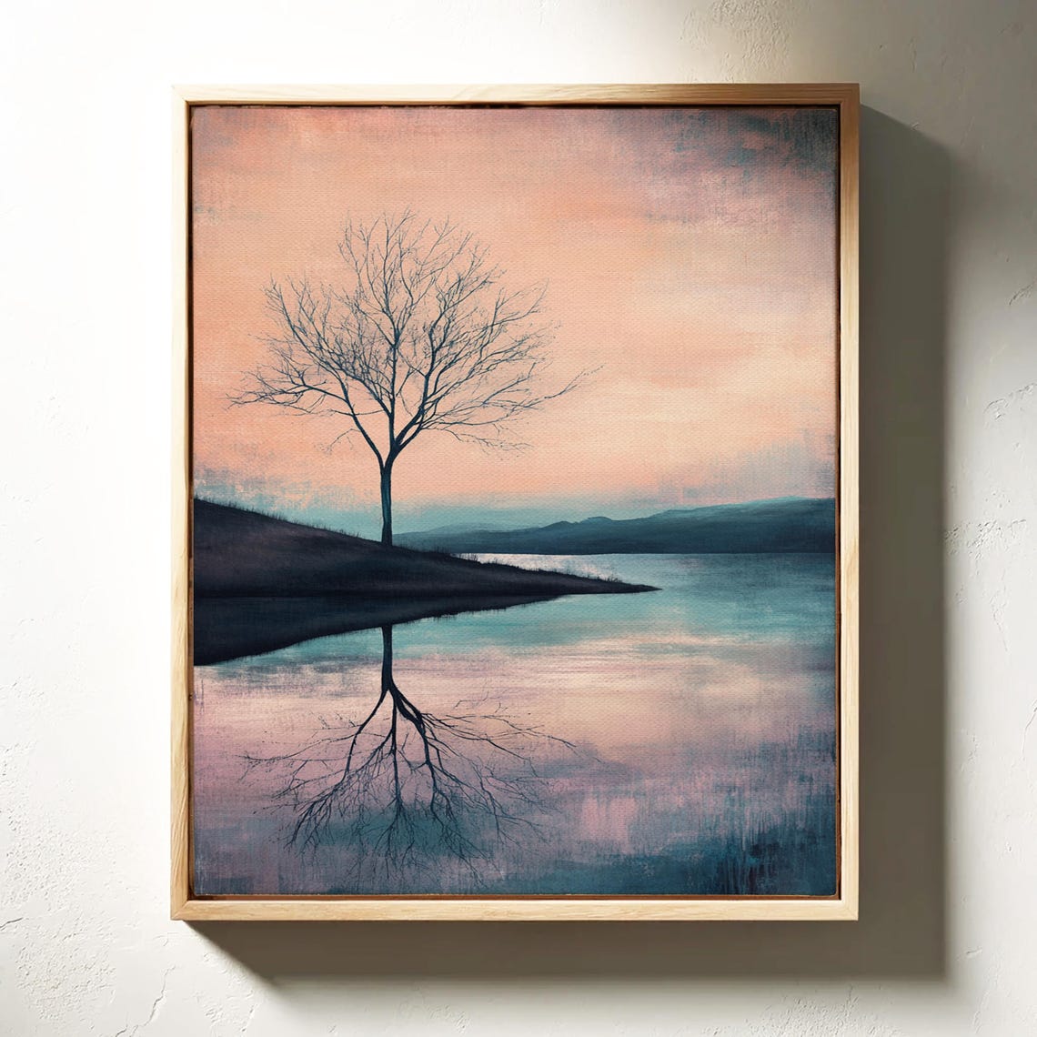 Bare Tree Silhouette Lake Reflection Peach Sky Tranquil Poster - Image 3