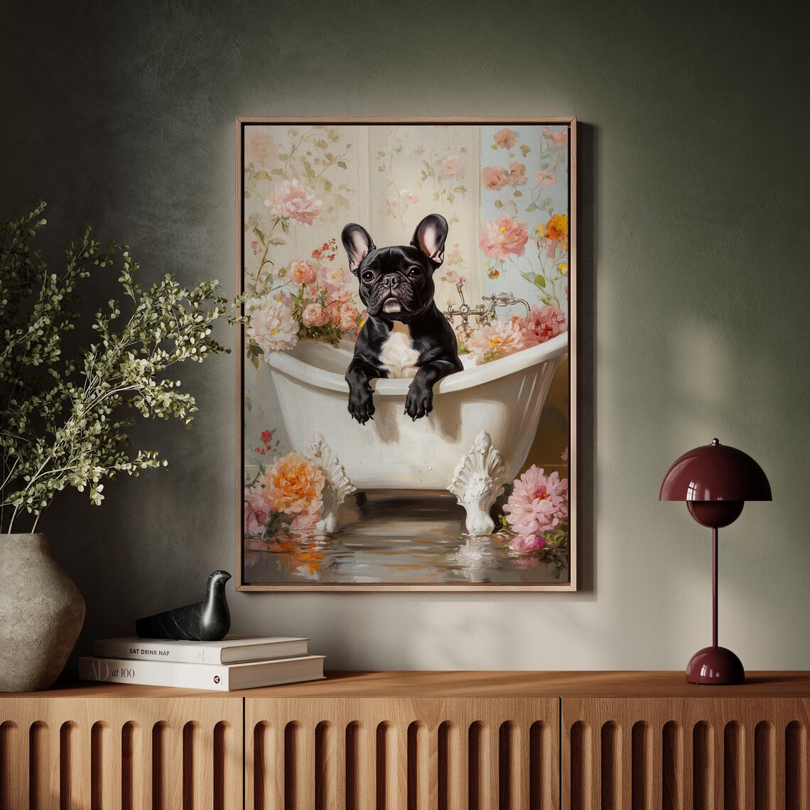 French Bulldog in Vintage Bathtub, Bathroom Art Print - Image 2