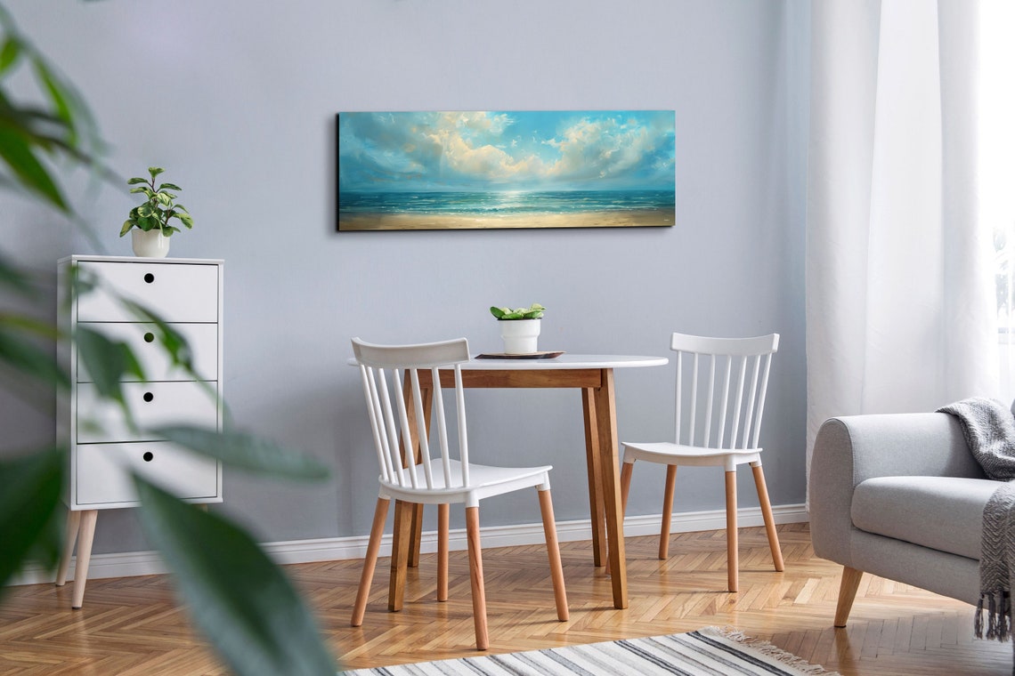 Sparkling Turquoise Sea Under Sunlit Clouds on a Shore Poster - Image 6